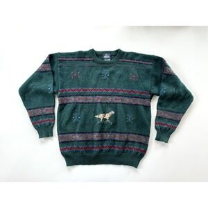 Vintage Woolrich Hunting Dog Embroidered Wool Winter Sweater Unisex Mens Large